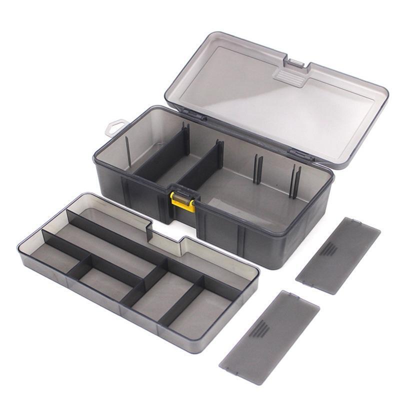 Dual Layer Tool Storage Box Translucent Gray Gifts for Fishing Enthusiasts
