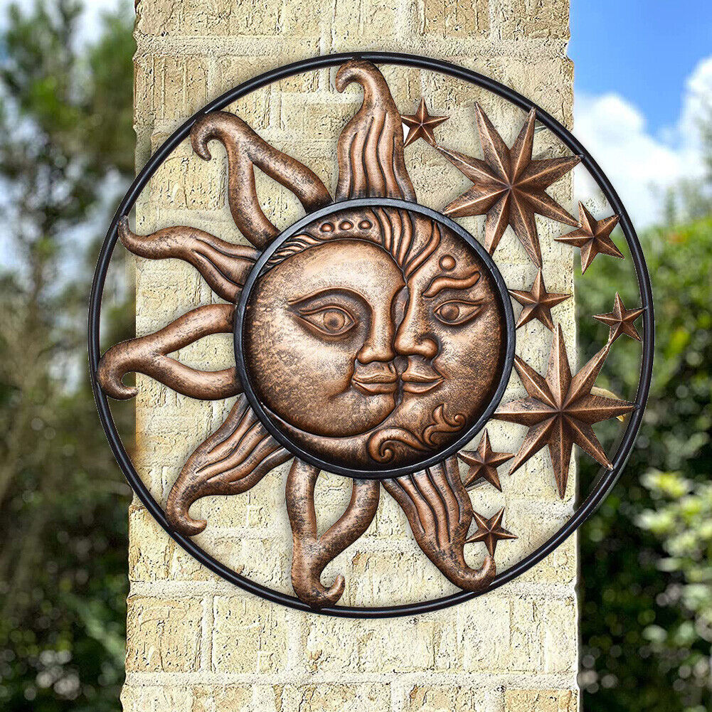Wrought Iron Sun Moon Wall Art Sculpture Living Room Home Garden Decoration