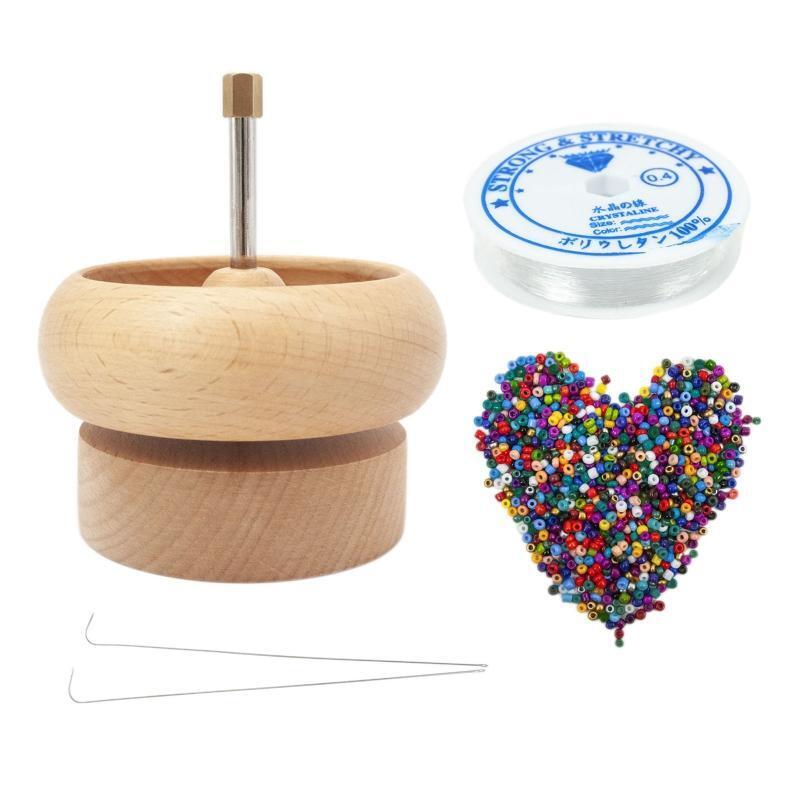 DIY Making Bead Spinner Holder Wooden Bowl Manual Fast Beader for Bracelet Craft