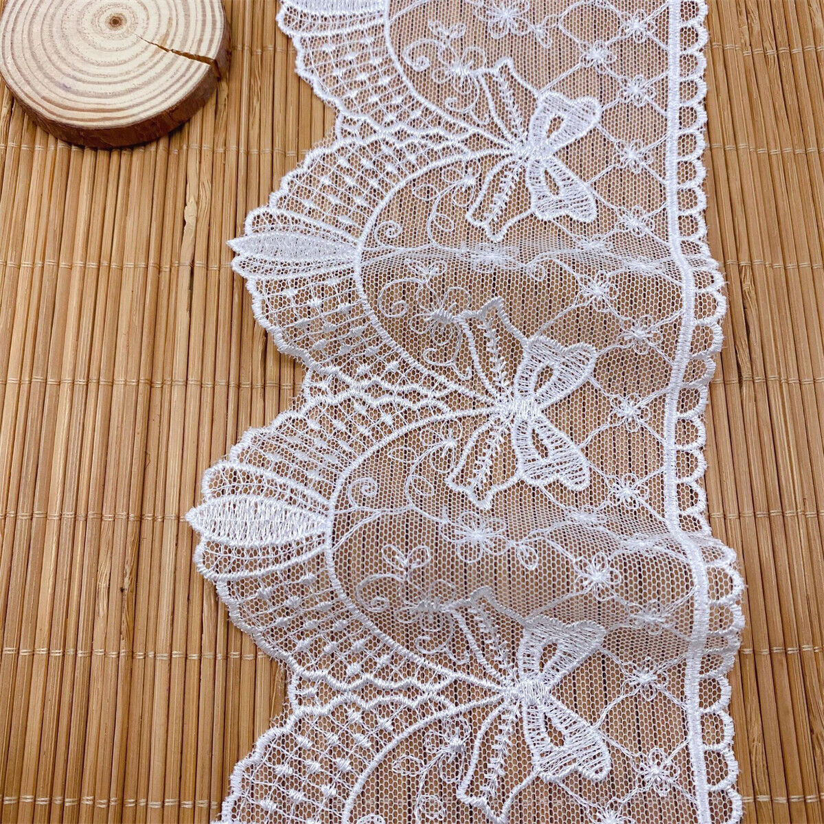 1Yd White Net Yarn Embroidered Lace Trim Ribbon Fabric DIY Sewing Clothing Craft