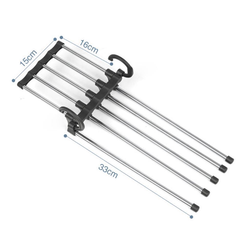 5 in 1 Stainless Steel Black Retractable Pants Rack Trouser Clothes Hanger