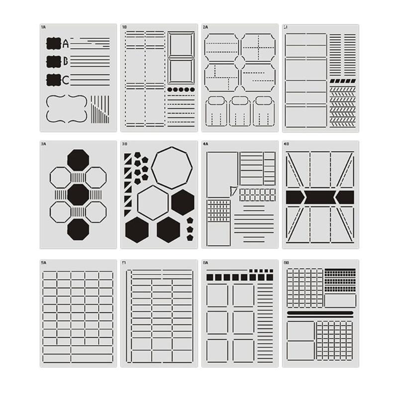 12 PCS Creative Personal Planner Diary Painting Stencil Kit for DIY Scrapbooking