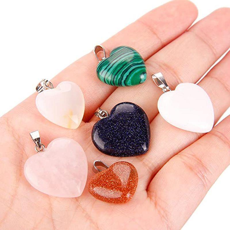 20x/Set Heart Shape Chakra Quartz Stone Pendant for DIY Bracelet Jewelry Making