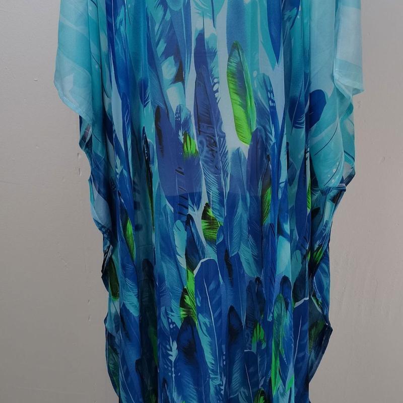 Summer Loose Print Caftan V Neck Sun Protection Oversize Dress for Girls Lady