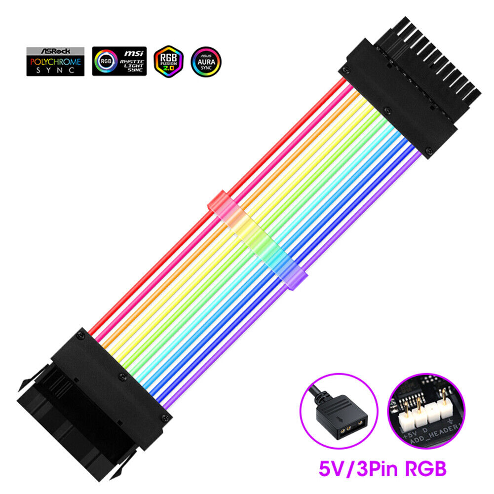 PSU Extension Cable Addressable RGB ATX 24Pin for ATX Power Supply Unit
