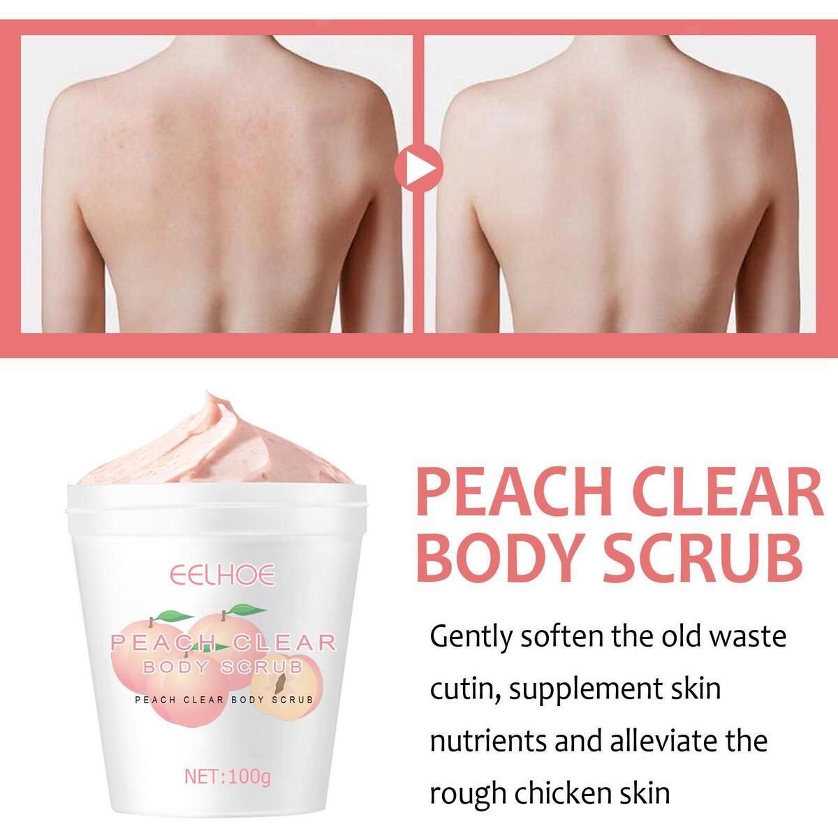 Natural Sugar Peach Clear Body Scrub, 100G Hydrating Gentle Formula Refreshing
