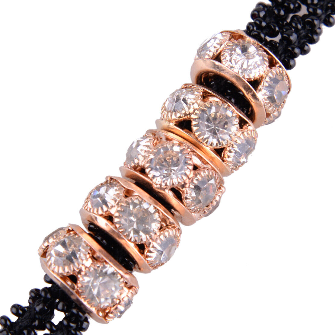 Women Black Beads Tassel Crystal  Sweater Statement Necklace Long Chain Charm Li