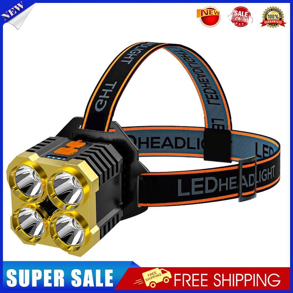 4LED Strong Headlight Flashlight USB Waterproof Camping Fishing Headlamp