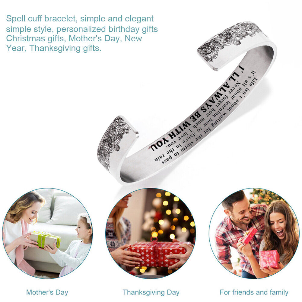 Stainless Steel Hand Engrave Stamped Mantra Bangle Inspirational Jewelry