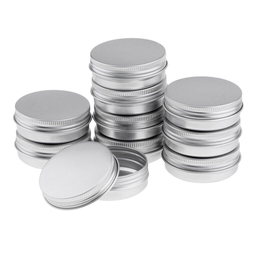 10 Empty Aluminum Tins Cans with Screw Lids Box Container Jar Top Round 40g