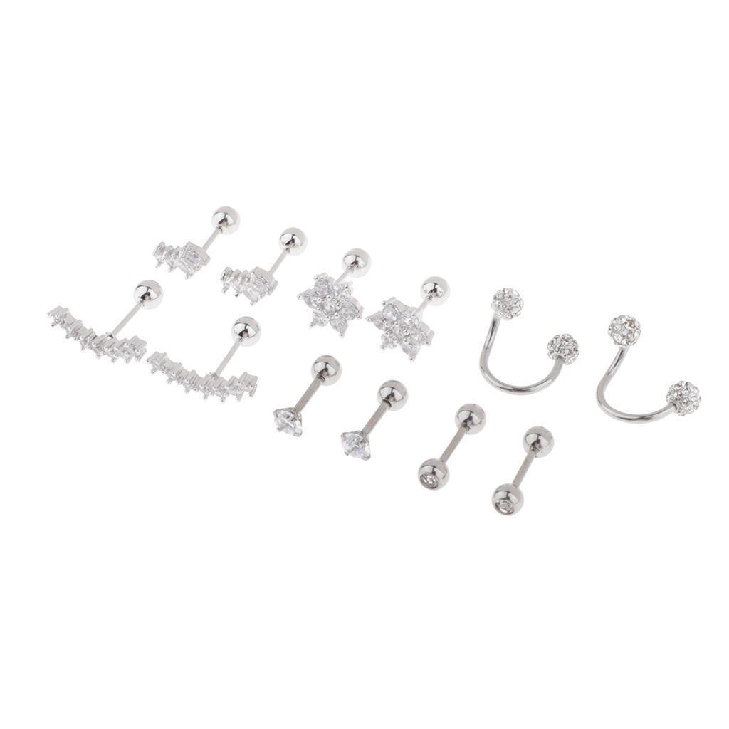 6 Pairs Ball  Earrings Zirconia Flower Ear Studs Diamond Ball
