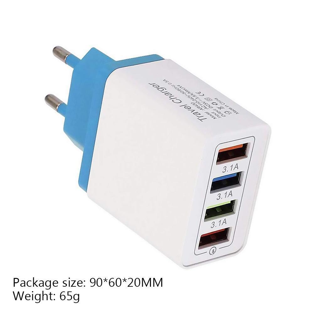 4 USB Wall Charger Phone Fast Charging Charger EU Plug Adapter (Lake Blue)