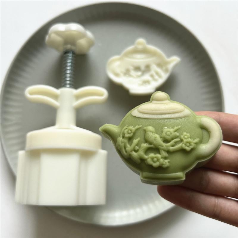 Plastic Material Mooncake Moulds Mooncake Stamps Plum Teapot Shaped Pastry Tools