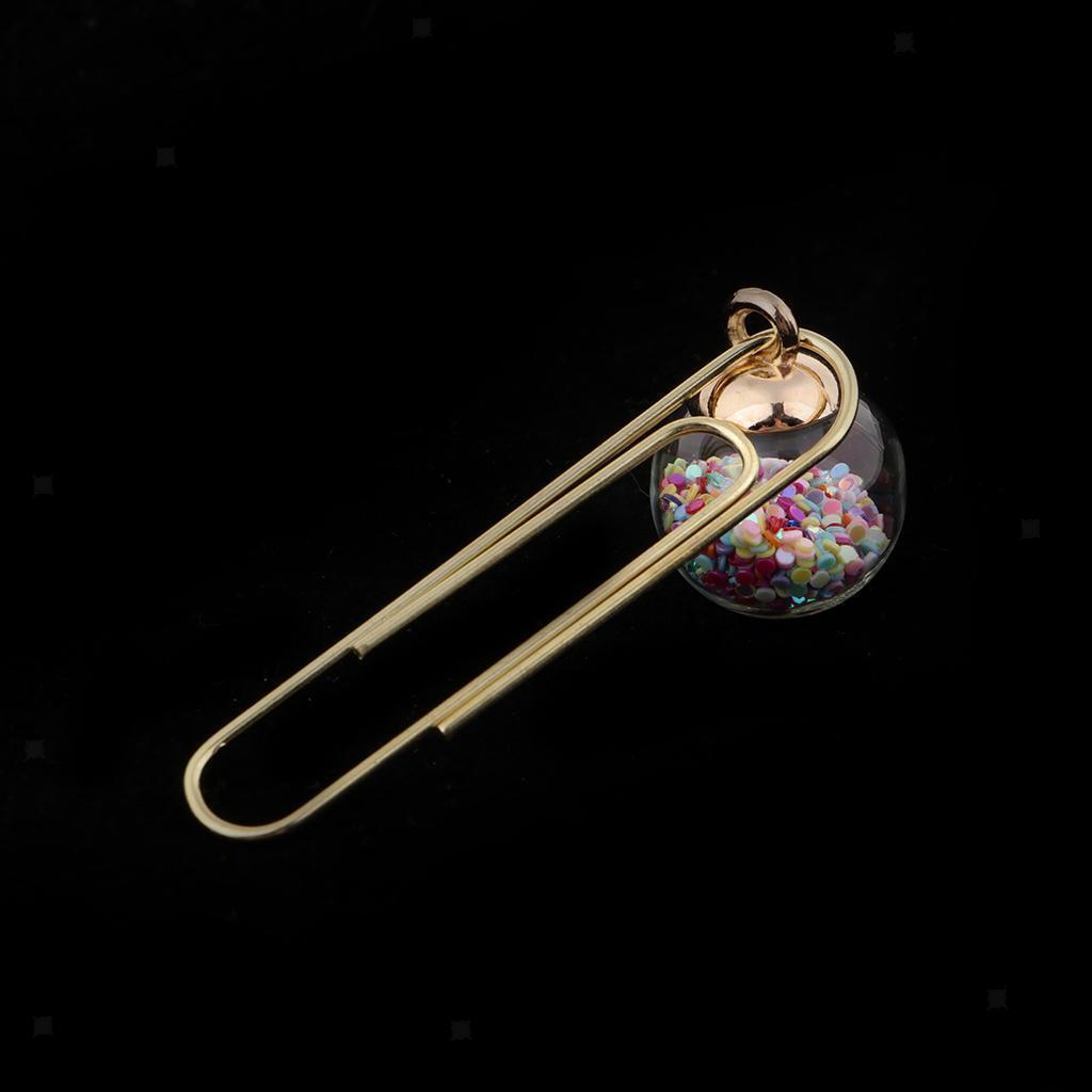 5Pcs Metal Paper Clips with Colorful Glass Ball Bookmarks Stationery Office