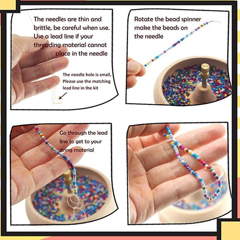 DIY Making Bead Spinner Holder Wooden Bowl Manual Fast Beader for Bracelet Craft