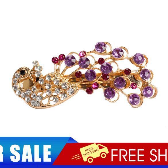 New Fashion Purple Peacock Full Crystal Rhinestone Girls Hairpin Hair Clip