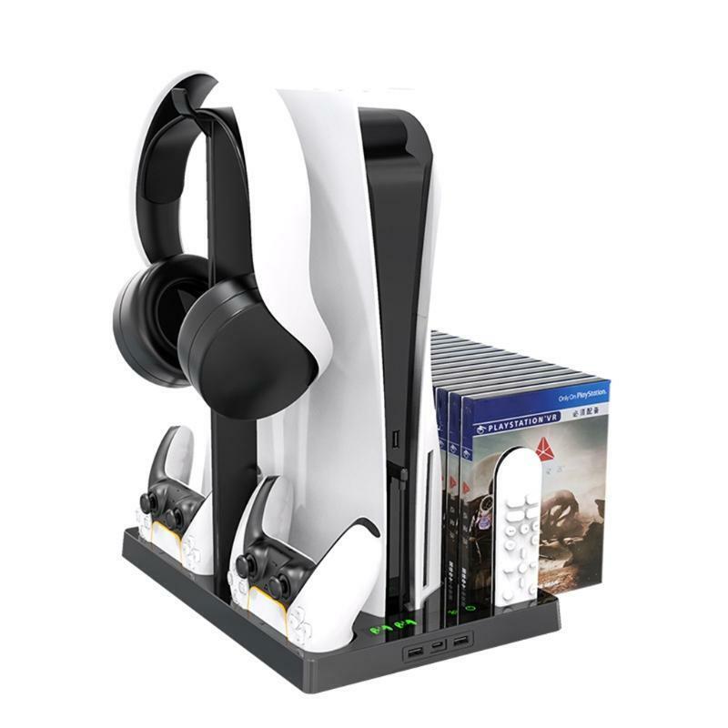 Multifunctional Cooling Stand Base Fan Cooler for PS5 Host with Headset Rack