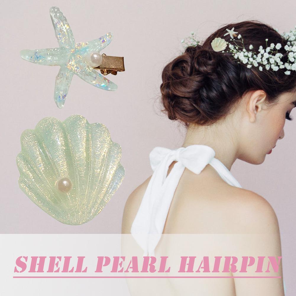2pcs/set Korean Sea Star Shell Hairpins Women Irregular Hair Clips (Green)