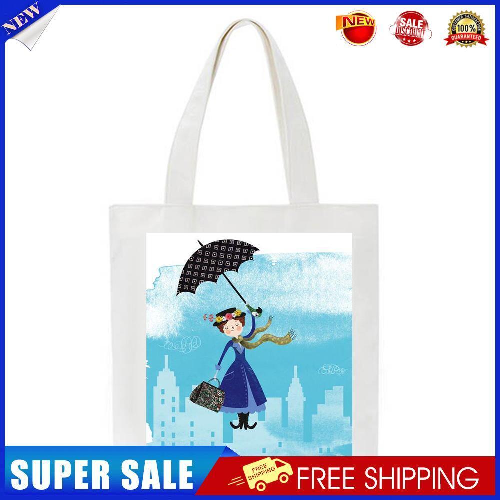 Girl with umbrella Printed Canvas Tote Bag (35*38cm)