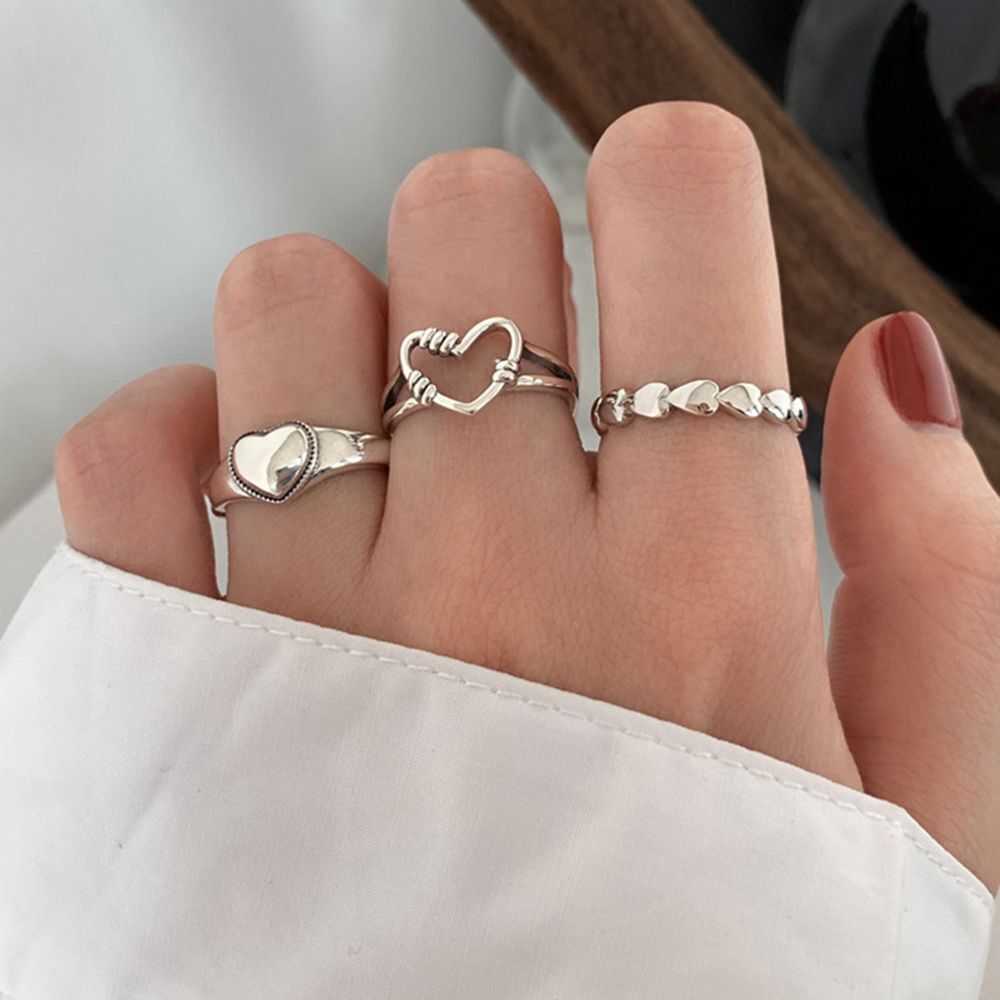 4Pcs Jewelry Accessories Elegant Gift Fashion Heart Ring Adjustable Wedding Open