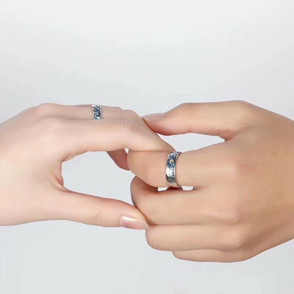 Weddings Valentine's Day Present Van Gogh Couple Rings Starry Sky Adjustable