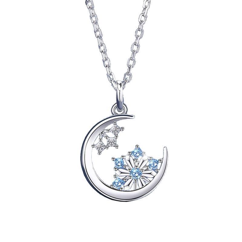 Fashion Moon Stars Charm Necklace Snowflake Delicate Clavicle Crystal Rhinestone