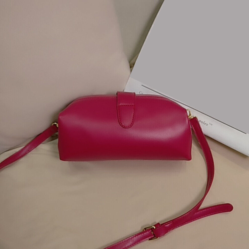 Women PU Leather Zipper Messenger Bag Solid Color Shoulder Bag (Red)