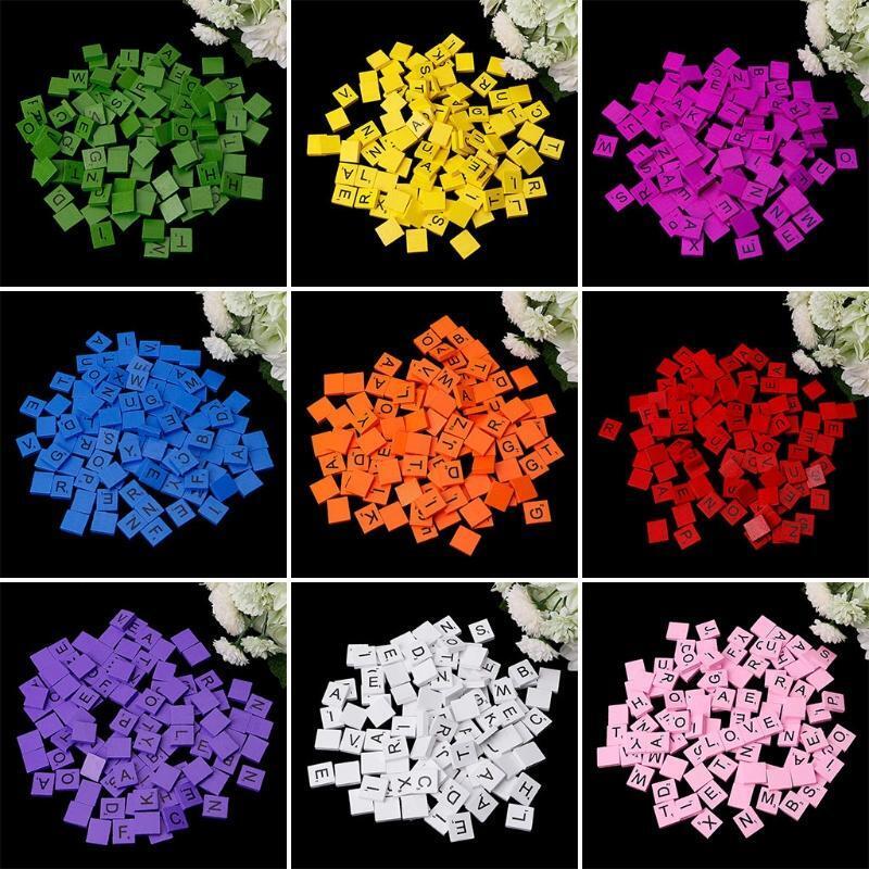 100Pcs Wooden Colourful Tiles Mix Letters Varnished Alphabet