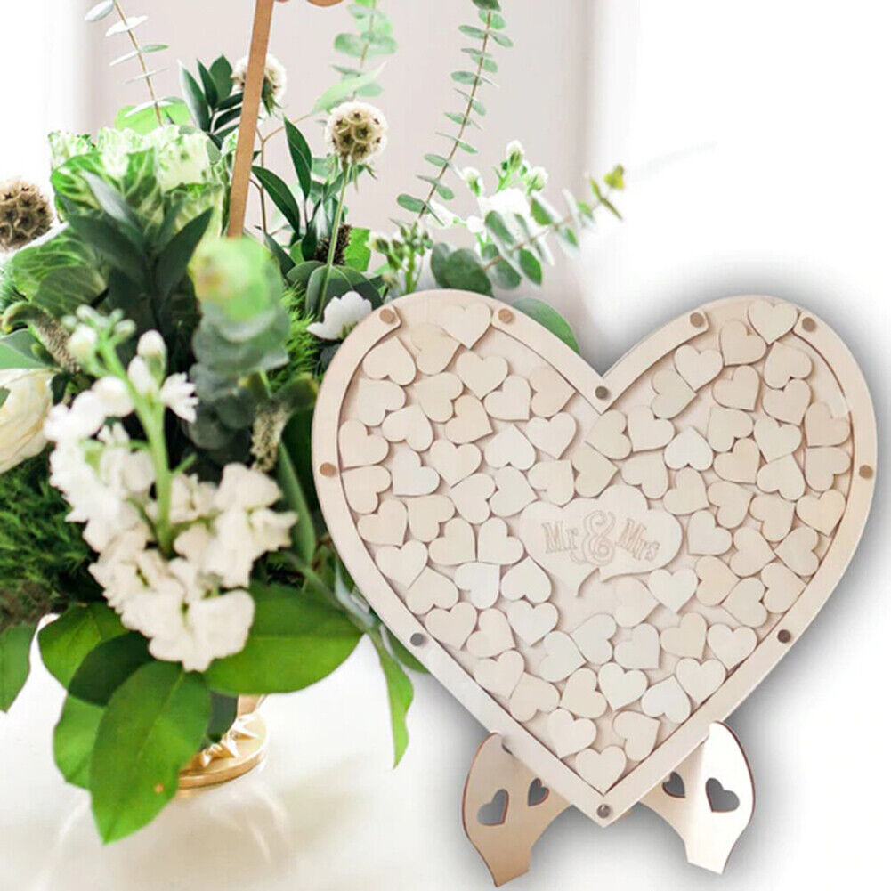 Heart Shaped Wedding Guest Book Rustic Wooden Baby Showers Party Guestbook