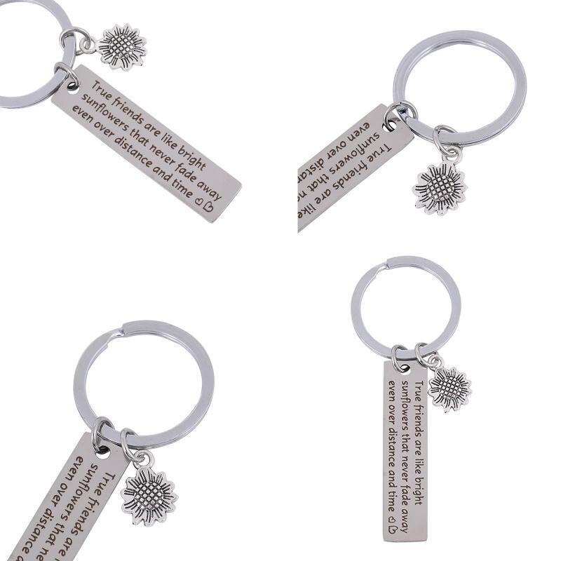 Portable Keychain Stainless Steel True Friends Lettering Gift for Women Men Teen