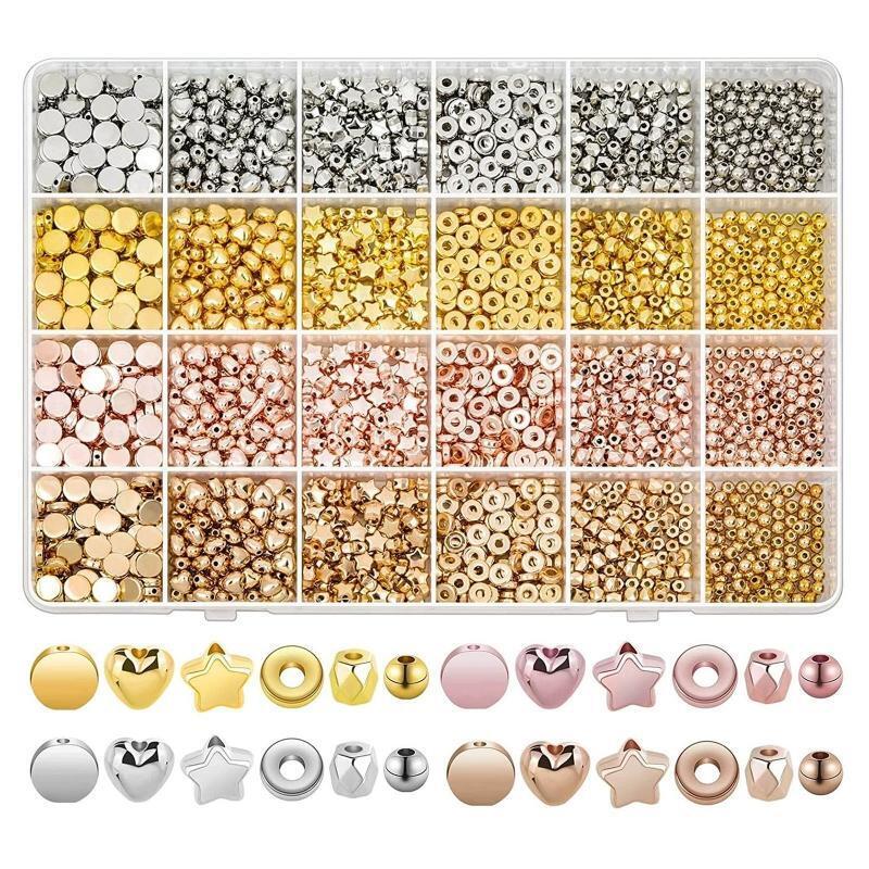 2160 Pieces Spacer Beads Set Various Shapes Bracelet Beads Heart Round Beads