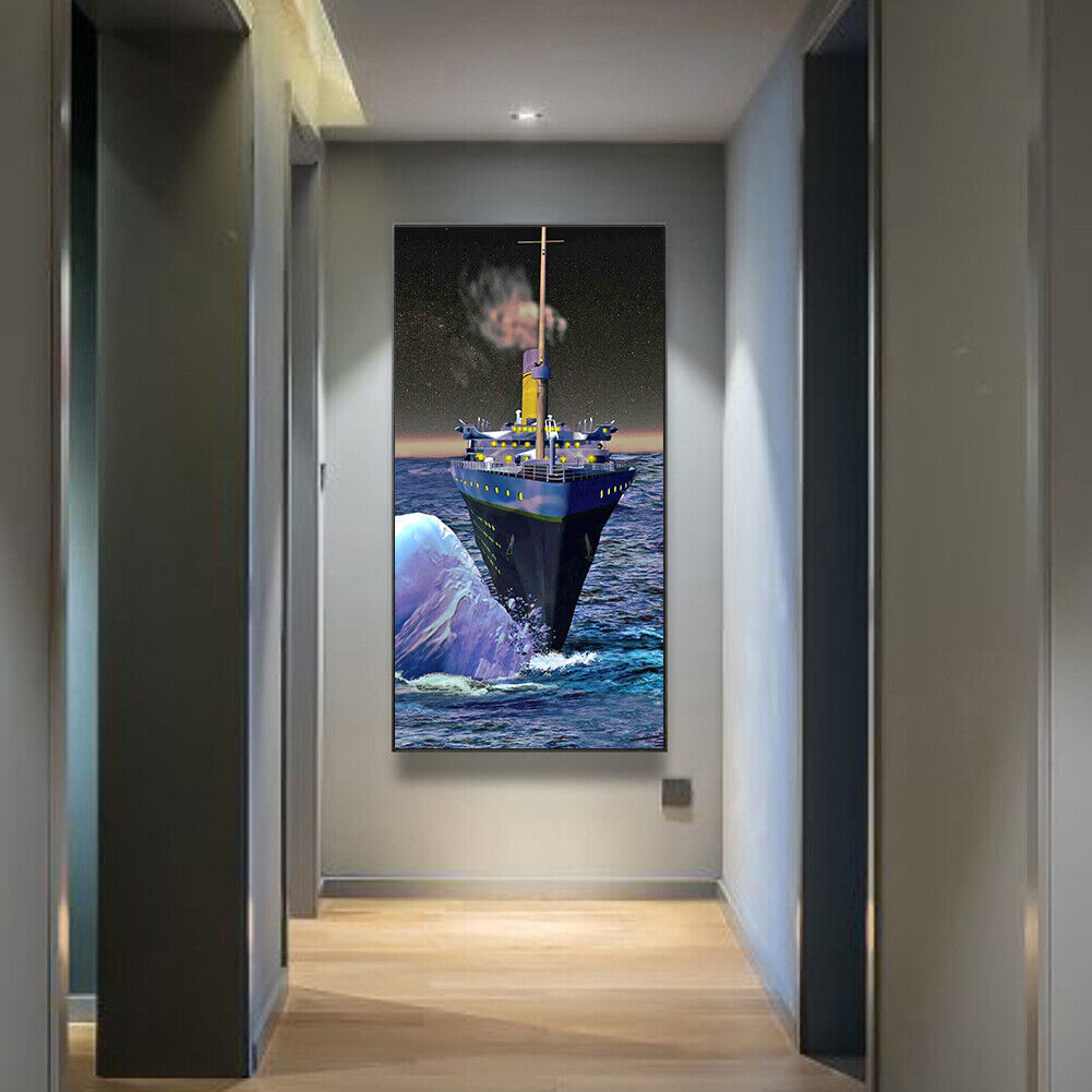 DIY 5D Mosaic Ship Sea Full Round Drill Landscape Rhinestone Painting Kit