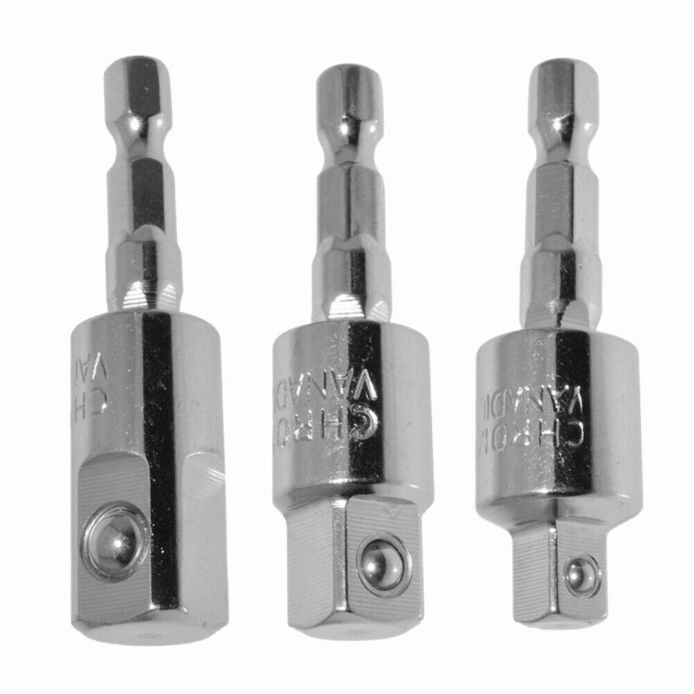 3pcs Hex Shank to 1/4 3/8 1/2 Extension Drill Bits Bar Bit Socket Adapter