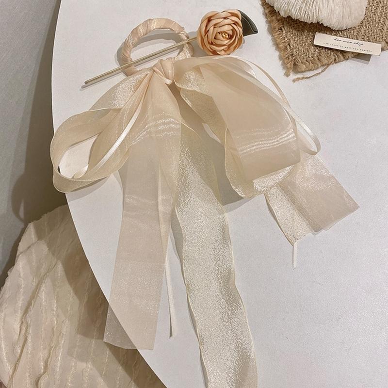 Versatile Metal Hair Stick Flower Shape Ribbon Headdress Fashion Elegant Hairpin