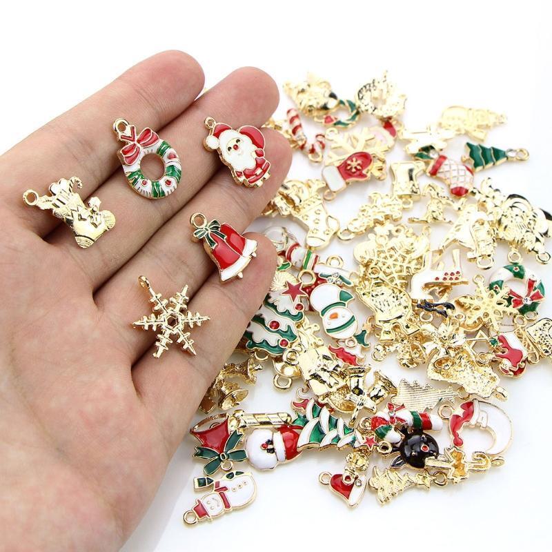100 Pcs/Set Christmas Drop Oil Charms Bell DIY Bracelet Necklace Pendant w/ Loop