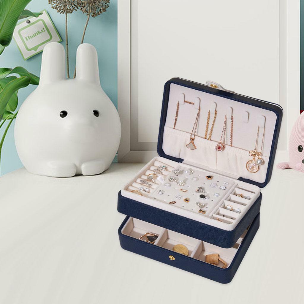 2x Doubel Layer Jewelry Box Studs Earrings Holder Chic with hanging hooks