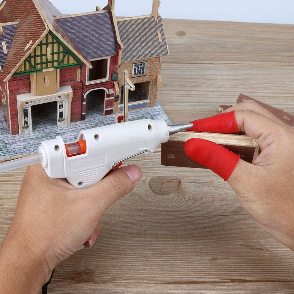 Anti-slip Hot Glue Gun Finger Caps Silicone Finger Cover Sleeve (Red 3pcs)