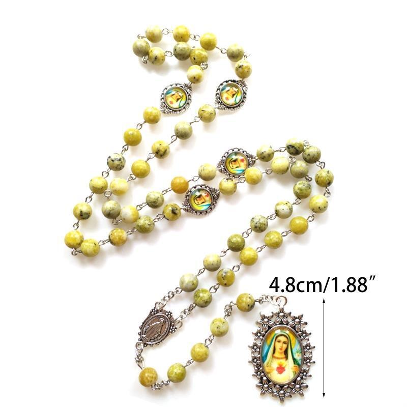 Natural Turquoise Necklace Alloy Long Bead Chain Pendant Ornament