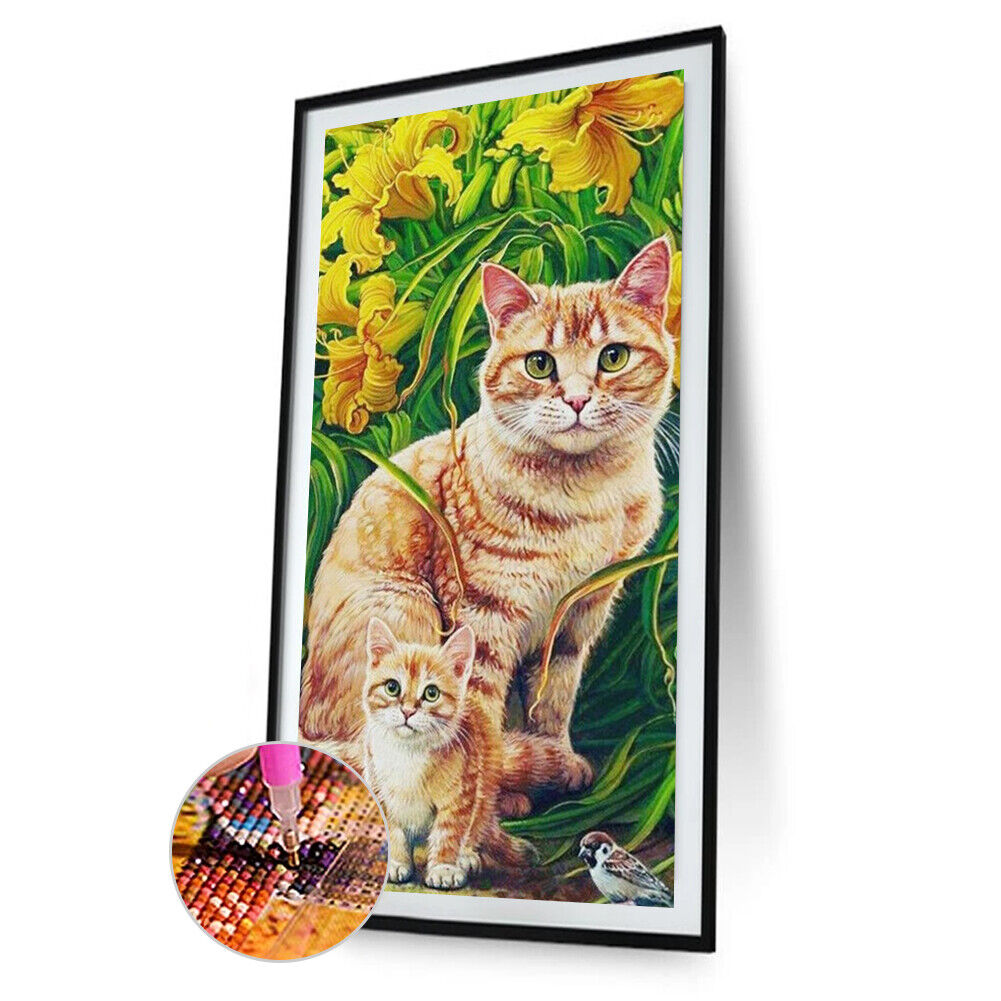 Diamond Painting Cat Mother Son Full Round Drill Rhinestone Picture (A4017)