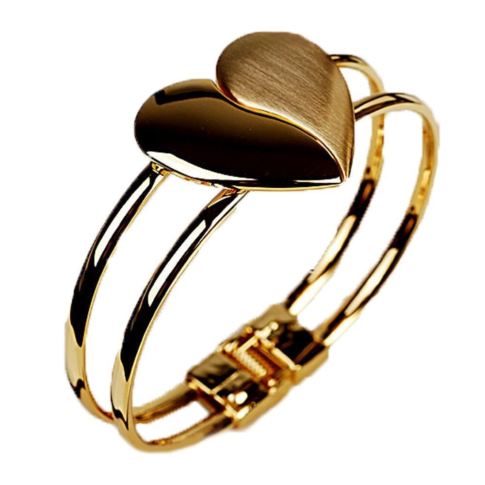 Bangle Cuff Alloy Bling Couple Double Layer Glossy Heart Bracelet