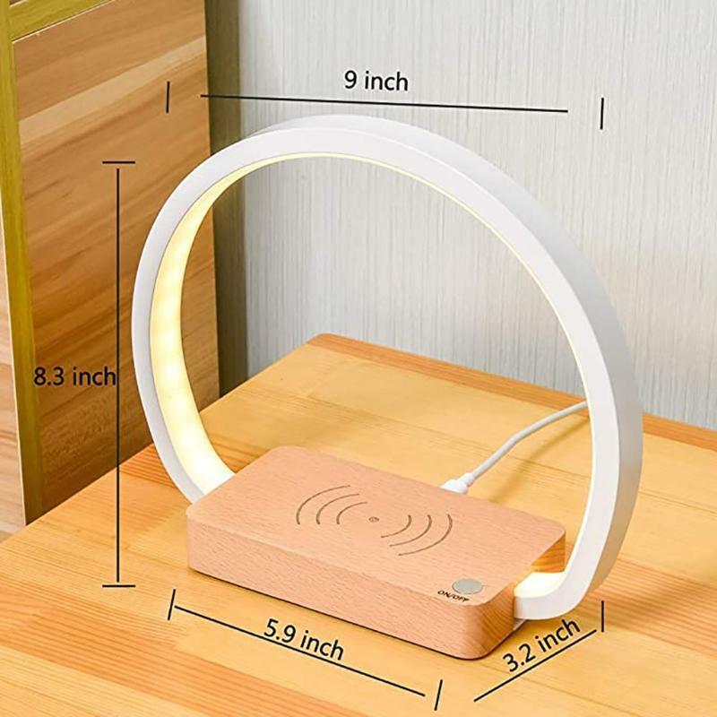 Wireless Charger Wood LED Table Lamp with Touch Control Eye-Caring Reading Light