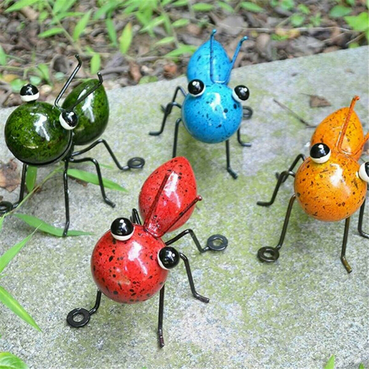 4PCS Garden Art Metal Sculpture Ant Ornament Cute Insect Art Garden Lawn Decor