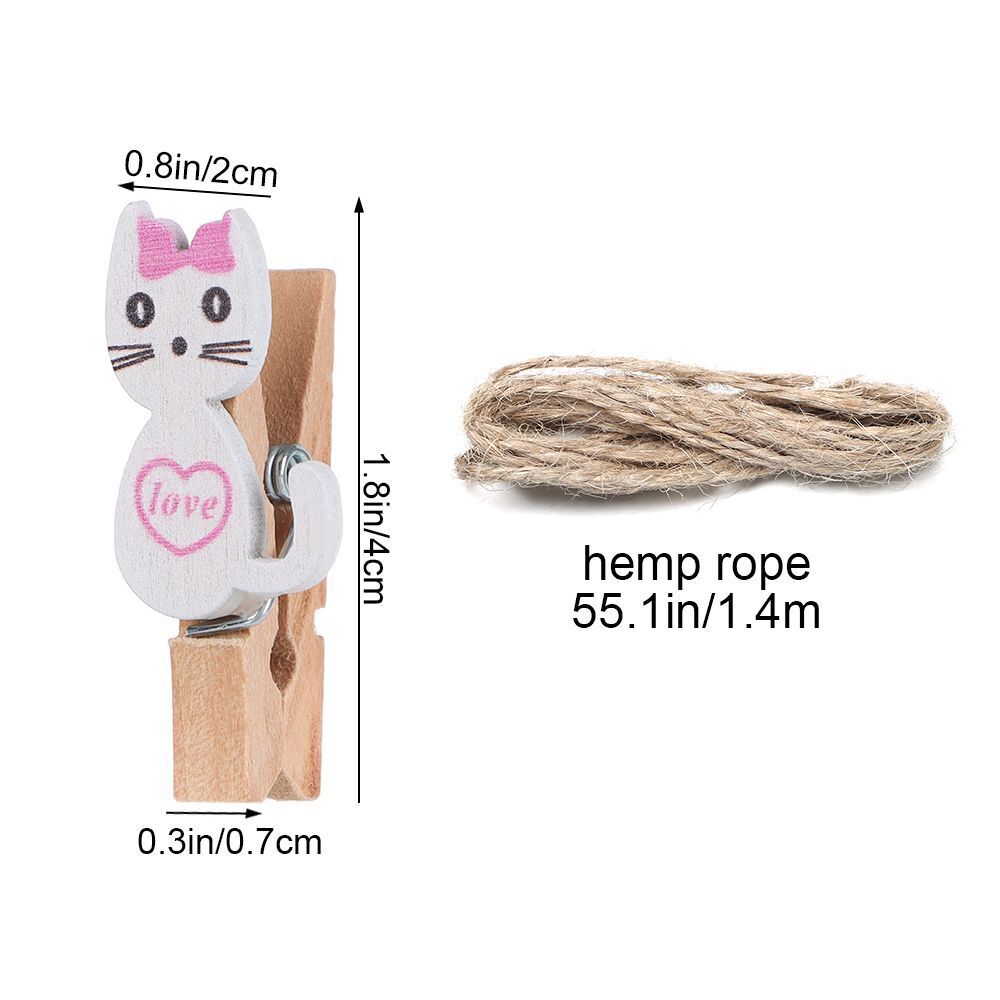 Cartoon DIY 10pcs/set Cute Cat with Hemp Rope Wooden Clips Hanging Photo Clips
