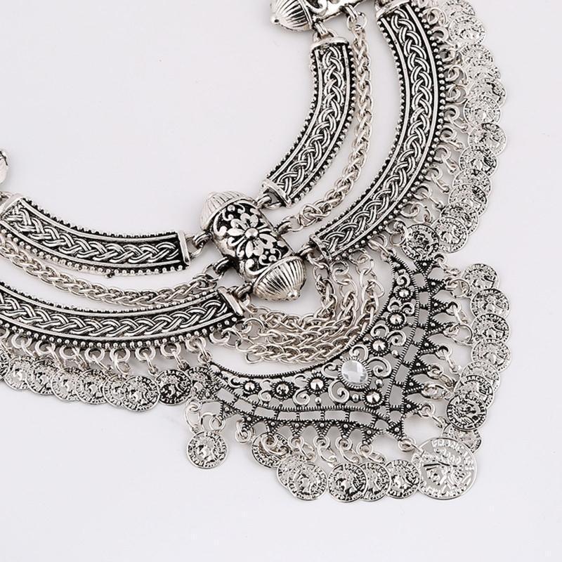 Fashion Bib Bohemian Statement Coin Necklace and Earrings Punk Ethnic Style