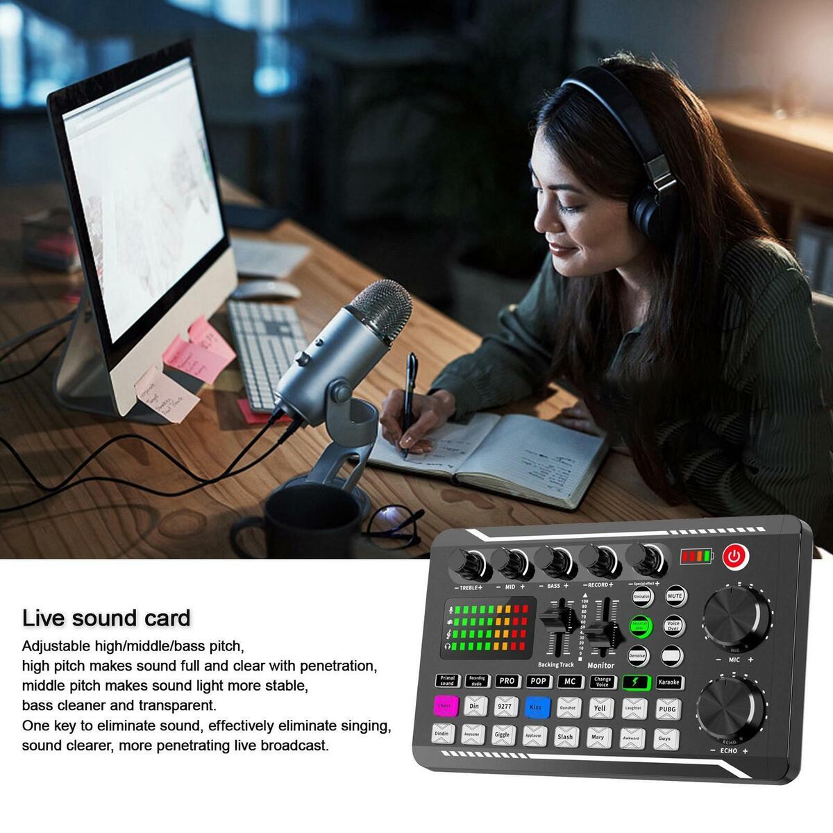 F998 Sound Mixer Sound Card Microphone for Karaoke Live Recording Cell Phone
