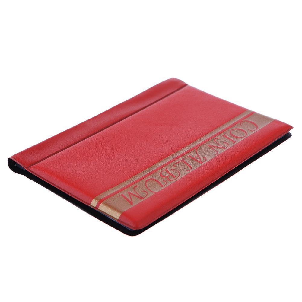 120 Pockets Coins Album Collection Book Commemorative Coin Holders (Red)