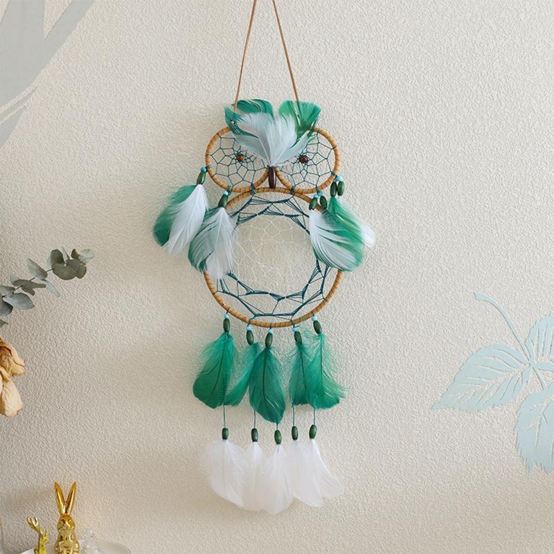 Boho Owl Dream Catcher Handmade Feather Dreamcatcher Hanging Home Wall Ornament