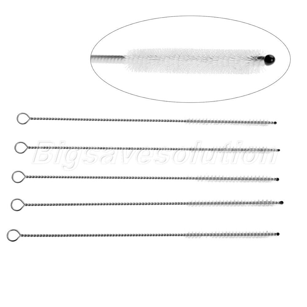 5Pcs Stainless Steel Wire Bold+Nylon Straw Cleaner Brush Pipe Flue Cleaning 18cm