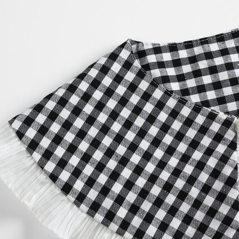 Women Black White Plaid False Collar Shawl Student Ruffles Necklace Mini Capelet