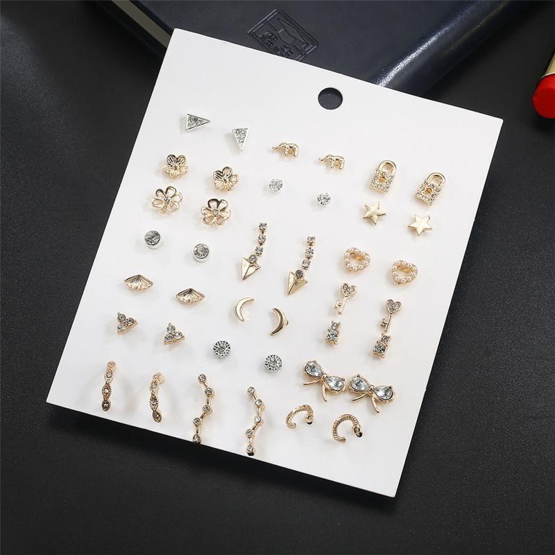 20 Pairs Crystal Cute Stud Earrings Star Heart Hypoallergenic Earring Exquisite